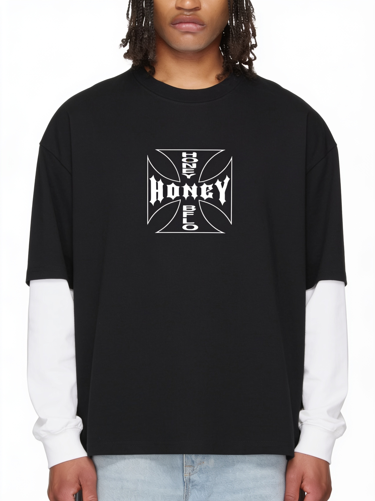 Honey Chopper Layered Contrast Sleeve T-Shirt