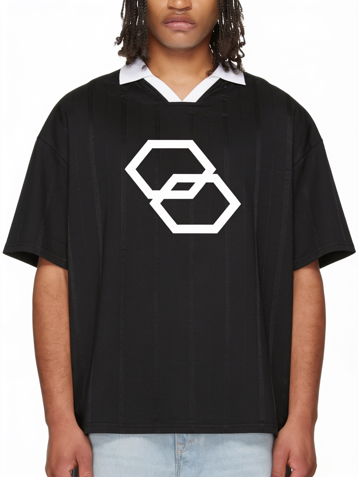 Black Unisex Striped Boxy Soccer Jersey