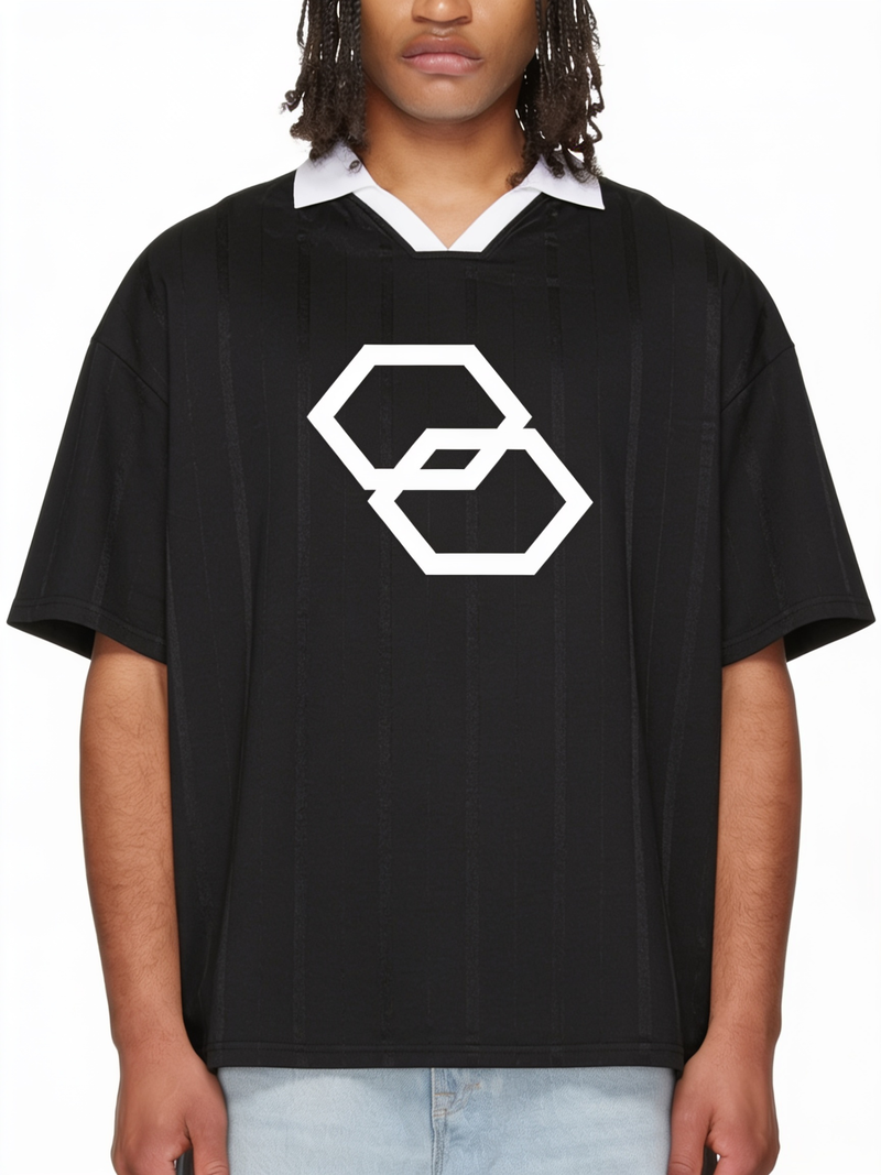 Black Unisex Striped Boxy Soccer Jersey