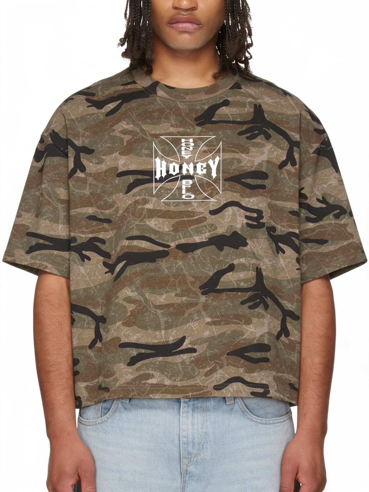 Honey Chopper Boxy Camo Print T-Shirt