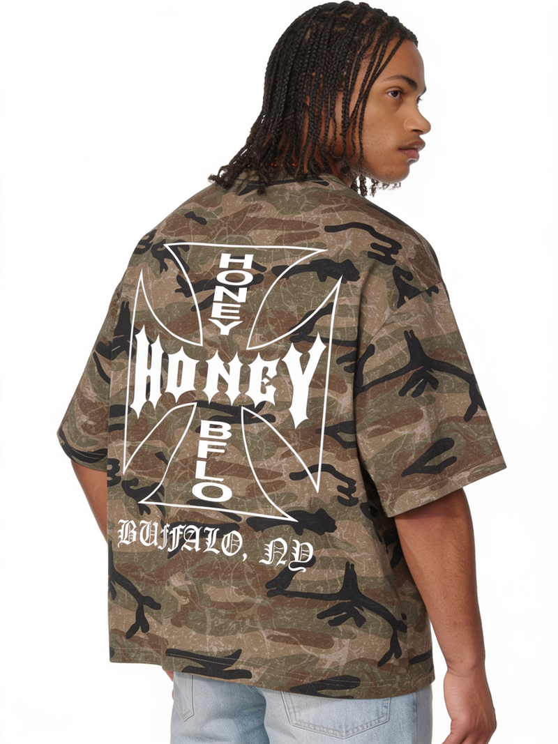 Honey Chopper Boxy Camo Print T-Shirt